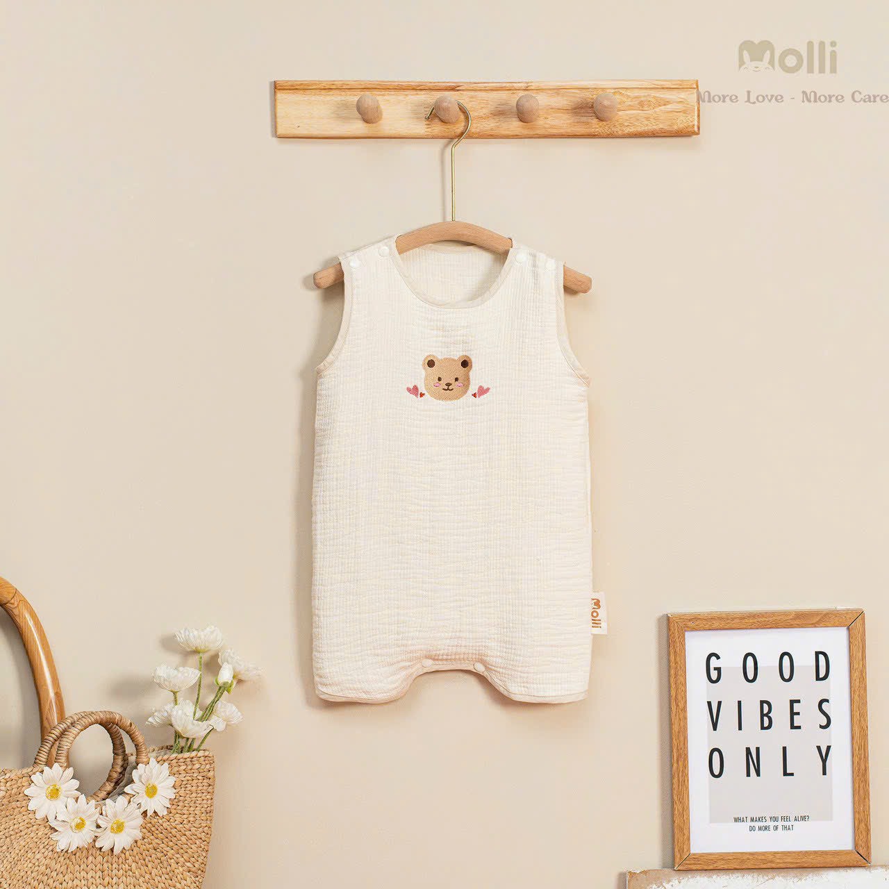 Áo ngủ Molli vải xô thêu hình freesize cho bé 6 - 36 tháng