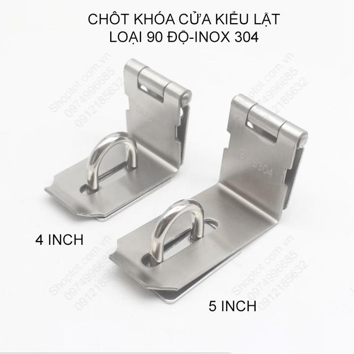 Chốt lật loại 90 độ, làm bằng inox 304 chắc chắn, có vị trí móc ổ khóa