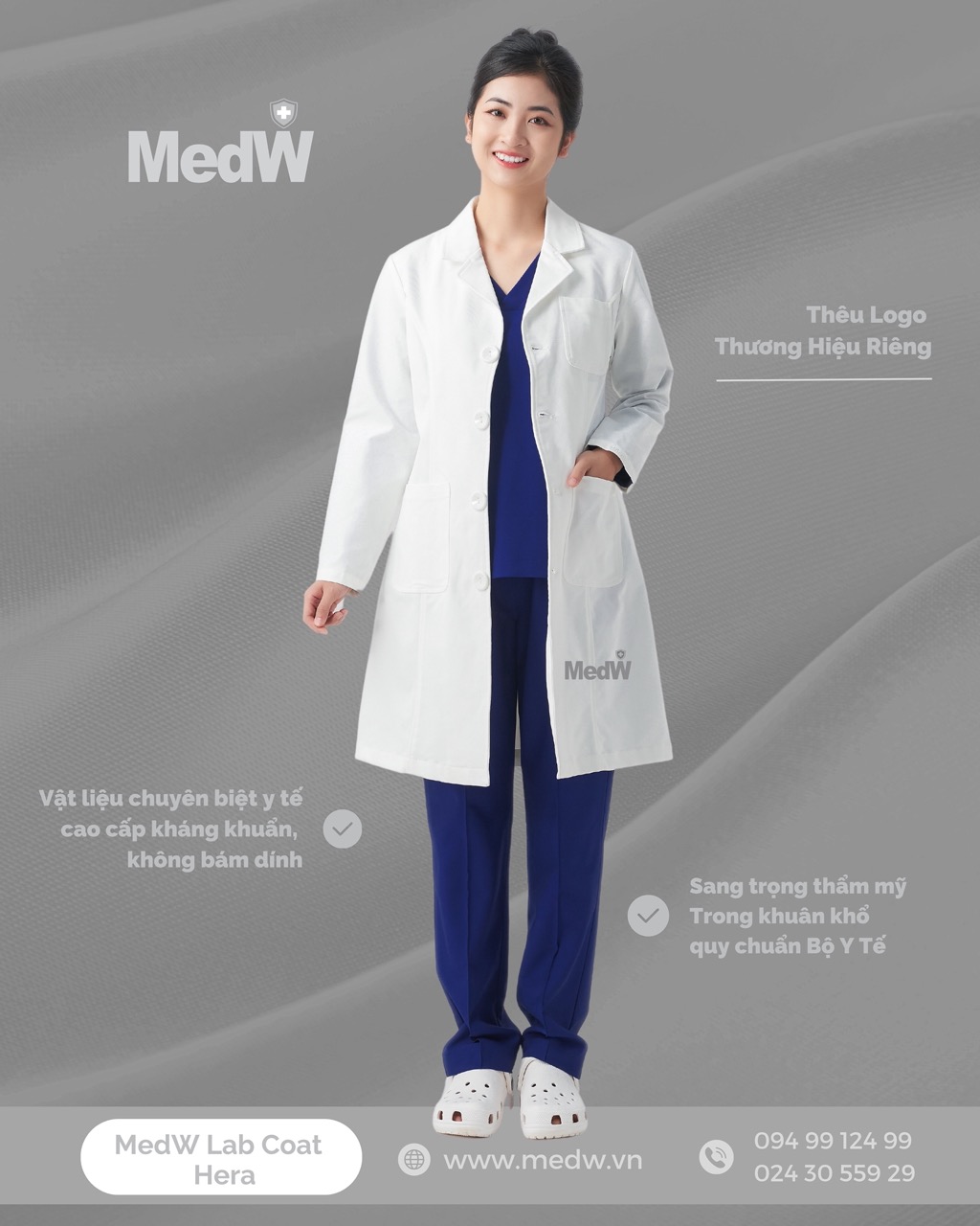 MedW Hera Lab Coat Áo (Nữ) Áo Blouse Bác Sĩ Thẩm Mỹ Da Liễu Nha Khoa, Trang Phục Y Tế Phòng Khám Bệnh Viện Chuyên Khoa Đa Khoa Thiết Kế Pháp Trang Trọng Vật Liệu Kaki Nhật Chuyên Biệt Y Tế Không Bám Dính Chống Thấm