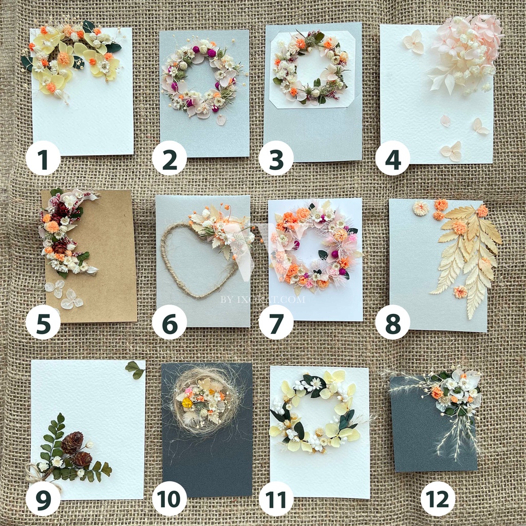Thiệp hoa khô cao cấp handmade W by IXORAT quà tặng sinh nhật giáng sinh các ngày lễ decor chụp ảnh