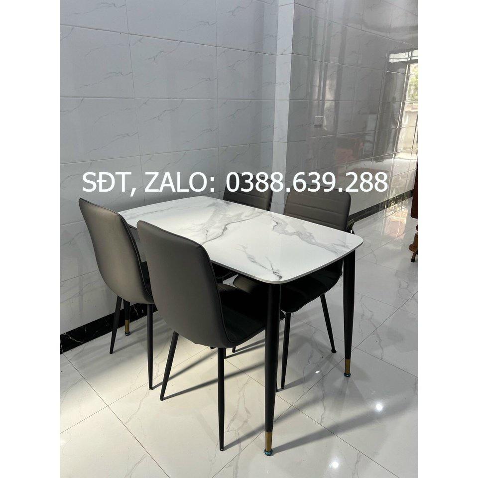 Bộ bàn ăn chân trụ 1m2 + 4 ghế Nate mặt đá ceramic  Thương hiệu Nội Thất Bình Long