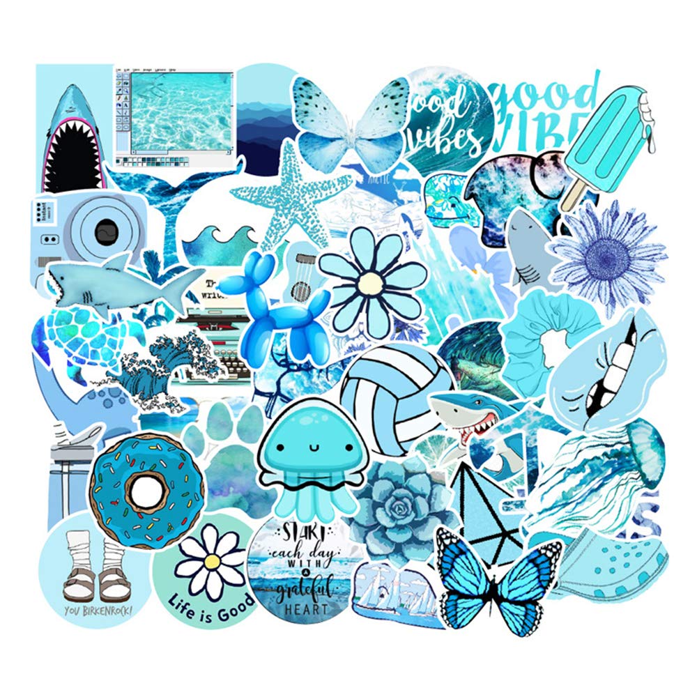 Set 30 Sticker chủ đề màu xanh ảnh ép lụa