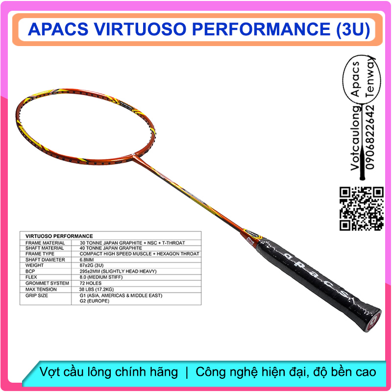 Vợt cầu lông Apacs Virtuoso Performance (3U) | Vợt công nghệ cao, chuyên công đập tốt