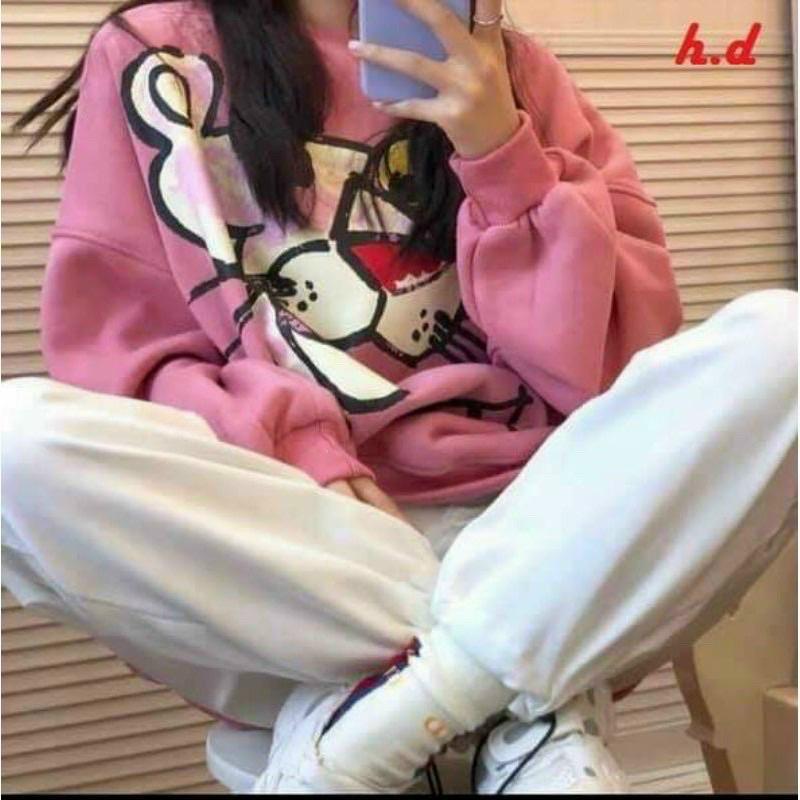 ÁO THUN TAY DÀI IN HÌNH CHÚ BÁO HỒNG CHẤT THUN NỈ NGOẠI, ÁO HOODIES CHUI ĐẦU PHONG CÁCH HÀN QUỐC, NĂNG ĐỘNG ĐA DẠNG