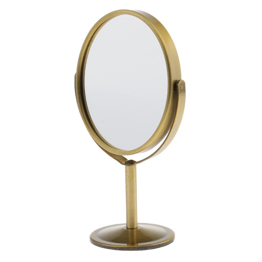 3in Mini Dual Side Normal Magnifying Oval Stand Makeup Table Mirror Bronze