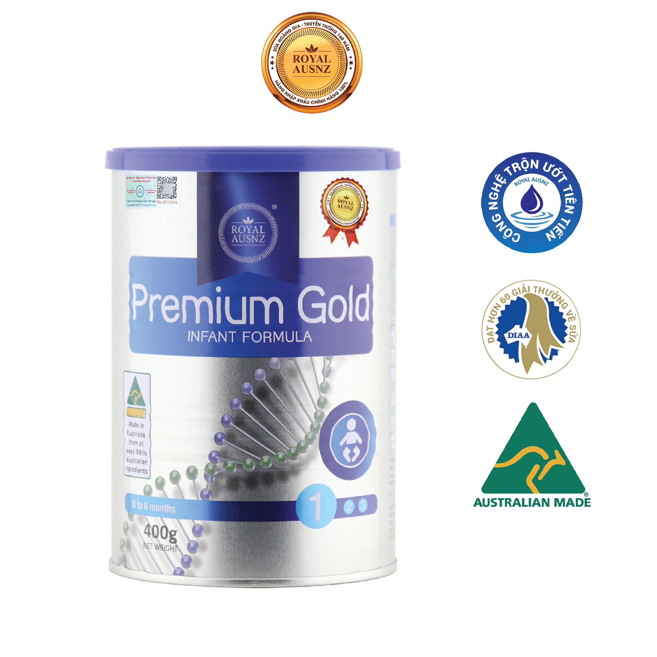 Sữa Bột Hoàng Gia Úc Royal Ausnz Premium Gold Số 1 Bổ Sung Vitamin, Khoáng Chất Cho Trẻ (400G-900G)