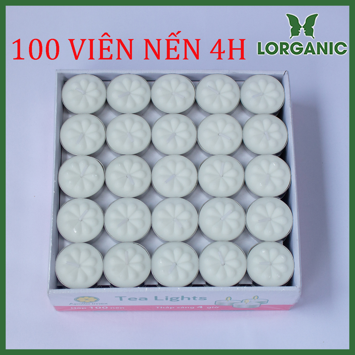 100 Viên Nến Tealight Sáp Cọ 4 giờ Lorganic An Toàn Sức Khỏe/ Dùng kết hợp đèn xông và tinh dầu/ Khử mùi và đuổi côn trùng hiệu quả