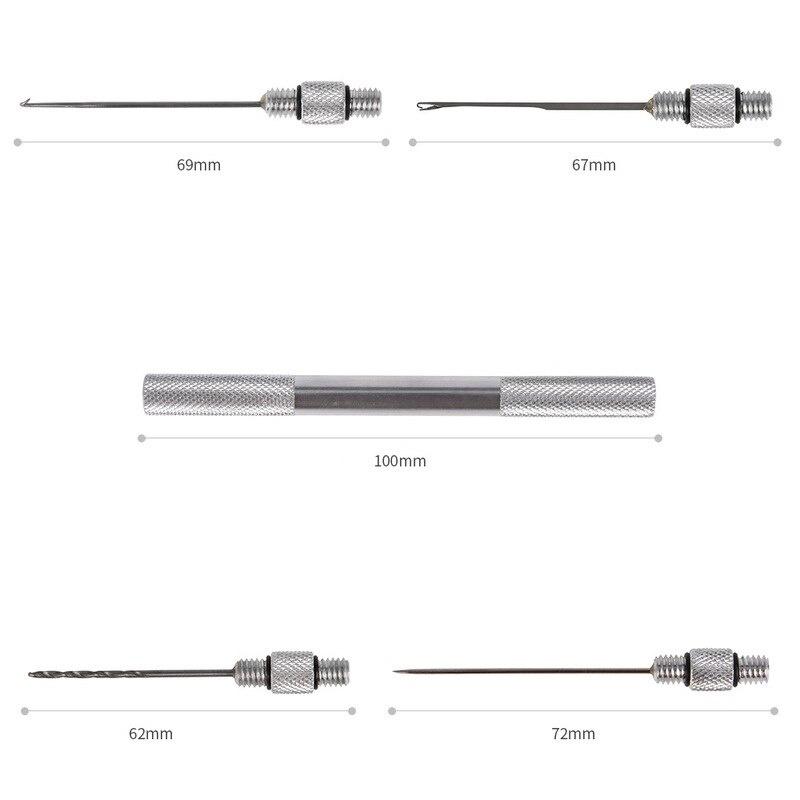 5 in-1 Carp Fishing Rigging Bait Needle Kit Tool Set Bait Boilie Drill Stringer Needle with Nonslip Aluminum Alloy Handle