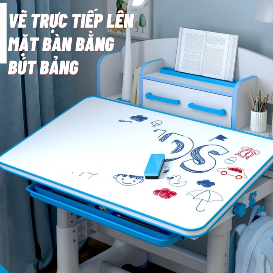 Bộ bàn học có kệ sách chông gù chống cận, size 80cm K50 bàn ghế trẻ em tăng chỉnh độ cao điều chỉnh mặt bàn