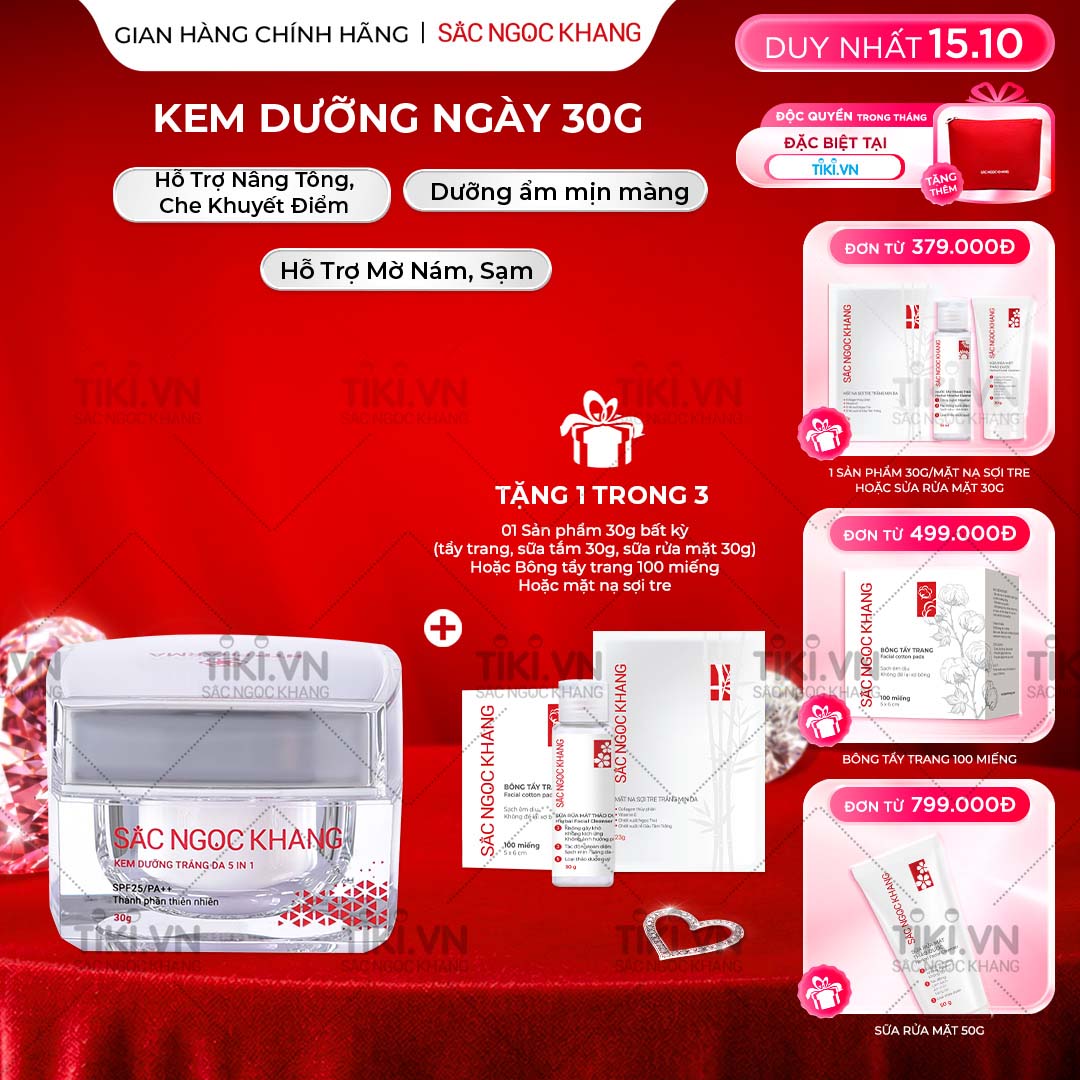 Kem dưỡng da Sắc Ngọc Khang 5 trong 1 ban ngày 30g giúp nuôi dưỡng làn da sáng khỏe, mờ thâm nám ngăn ngừa lão hóa