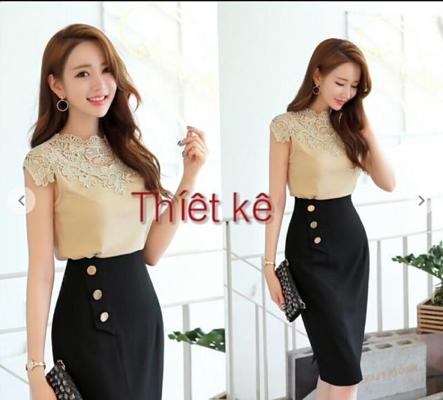 CHÂN VÁY BÚT CHÌ PHỐI NÚT