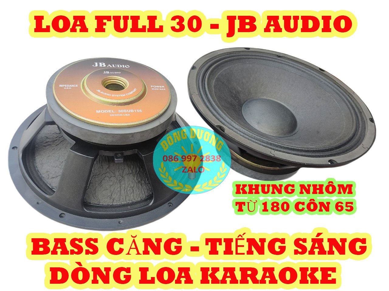 LOA BASS 30 JB AUDIO KHUNG NHÔM TỪ 180 CÔN 38MM - GÂN VẢI 2 XẾP - CỦ LOA RỜI