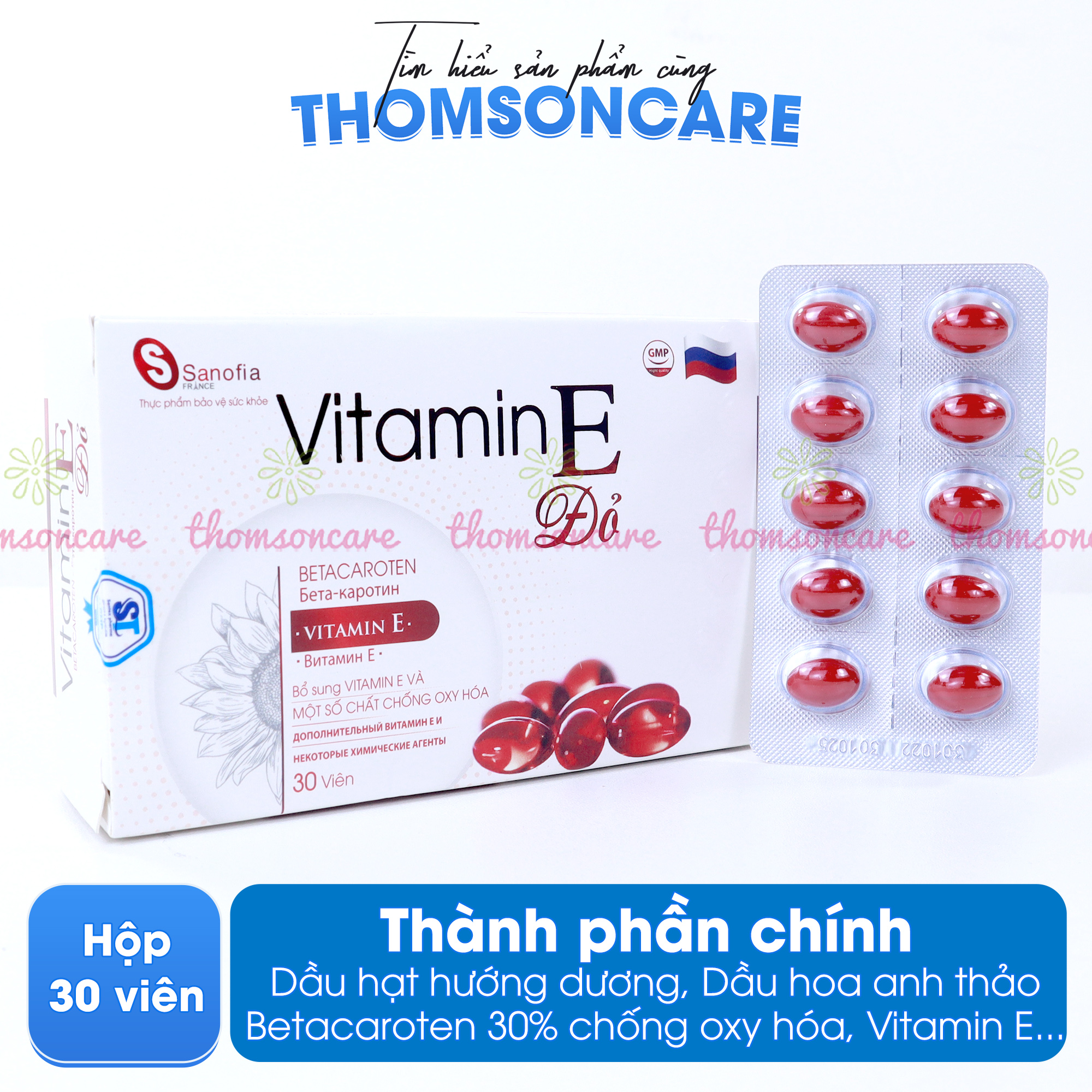 Combo viên uống nội tiết tố Lcystine 60v, Vitamin E đỏ vỉ Sano 30v, Vitamin C có thêm kẽm 60v - Giúp bổ sung nội tiết tố tóc khỏe đẹp da , bổ sung Vitamin C và kẽmThomsoncare