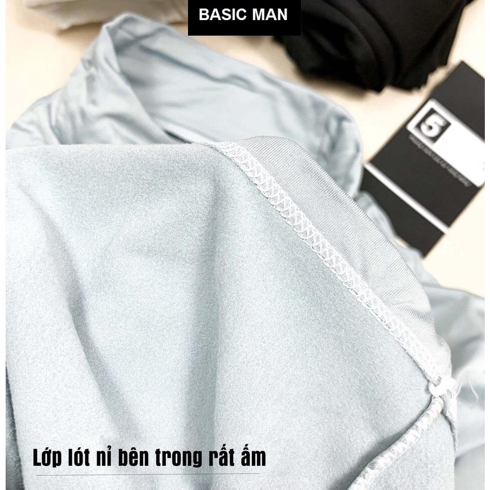 Áo giữ nhiệt nam lót nỉ BASIC MAN siêu ấm vải thun co dãn 4 chiều free size cho người từ 40 đến 80kg - AGN 002