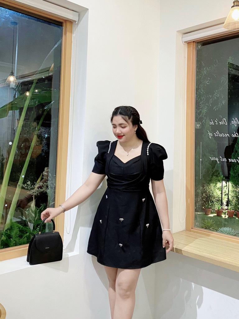 Đầm xòe dự tiệc chéo eo đính đá bigsize