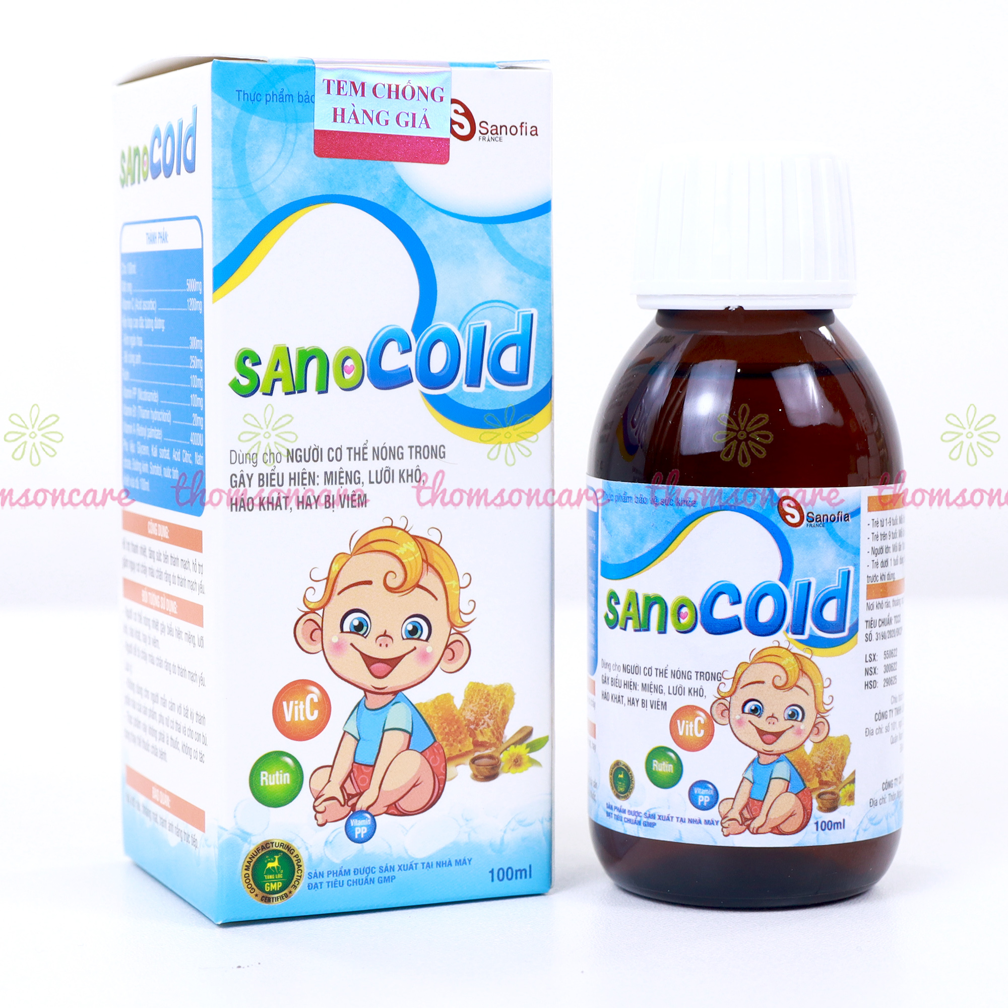 Siro thanh nhiệt cho bé Sano Cold - giúp giảm nhiệt miệng, nóng trong, chảy máu chân răng từ thảo dược - Chai 100ml Thomsoncare