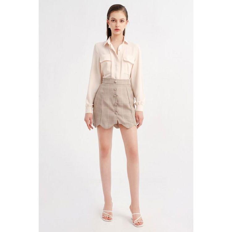 Atous Chân váy A kẻ cúc trước ELLIE