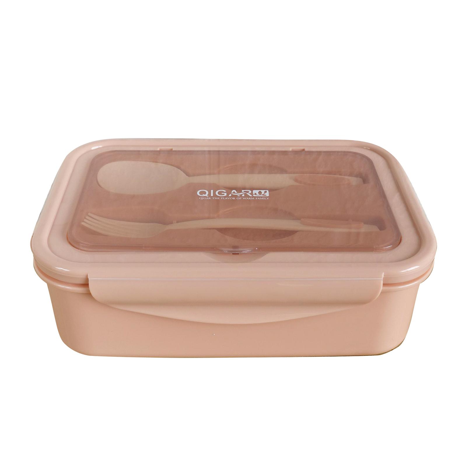 1400ml Plastic Lunch Box With Fork and Spoon 3 Compartment Single-layer Leakproof Reusable Crisper Sealed Bento Box