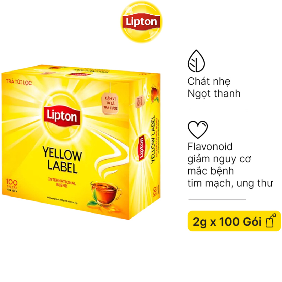 Hộp 100 Gói Trà Túi Lọc Lipton Nhãn Vàng 2g/gói