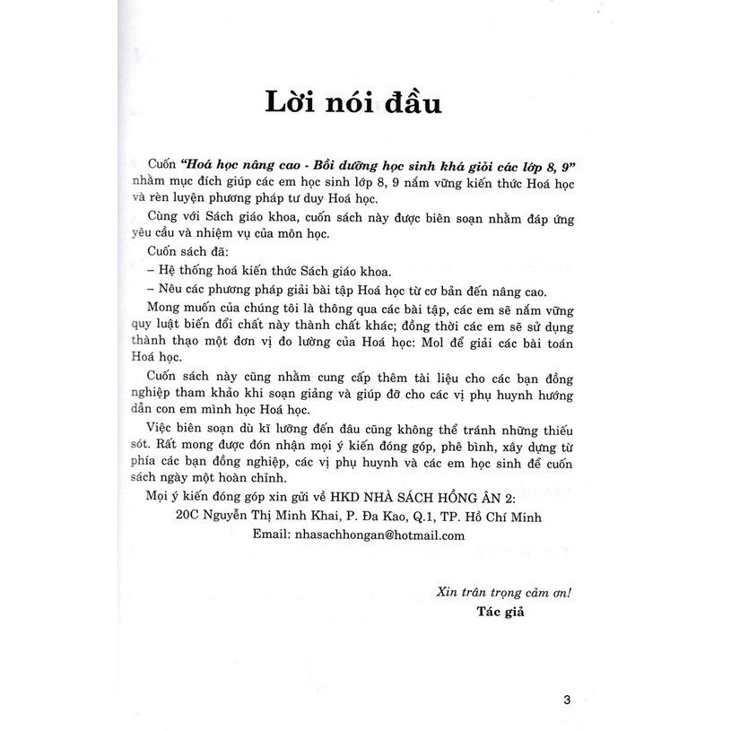 Hóa Học Nâng Cao - Bồi Dưỡng Học Sinh Khá, Giỏi Các Lớp 8-9 (Dùng Chung Các Bộ SGK Hiện Hành)