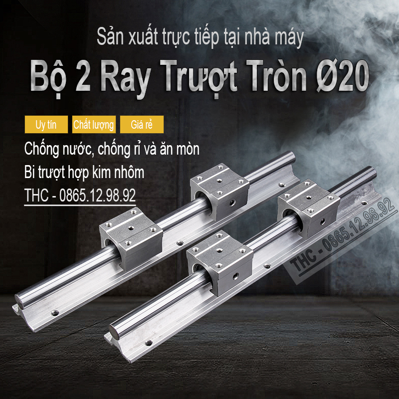 Thanh Ray Trượt Tròn Có Đế Ø20mm Ty Trượt Dẫn Hướng CNC Chính Xác