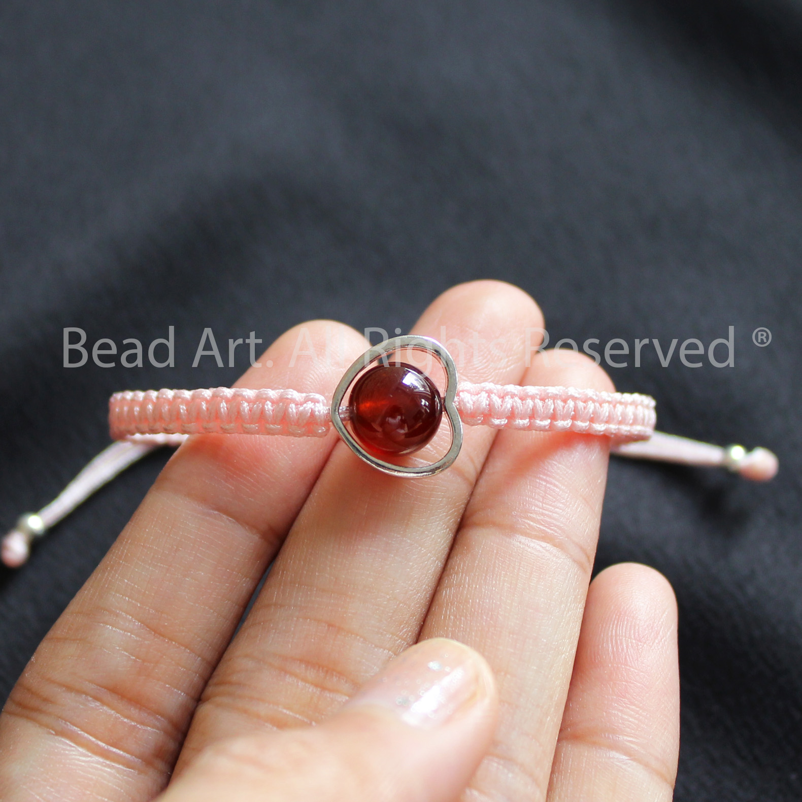 Vòng Tay Thắt Dây Đá Garnet Màu Hồng Lựu Bạc 925 Loại AA, Vòng Tay Phong Thuỷ, Chuỗi Hạt, Hoả, Thổ - Bead Art