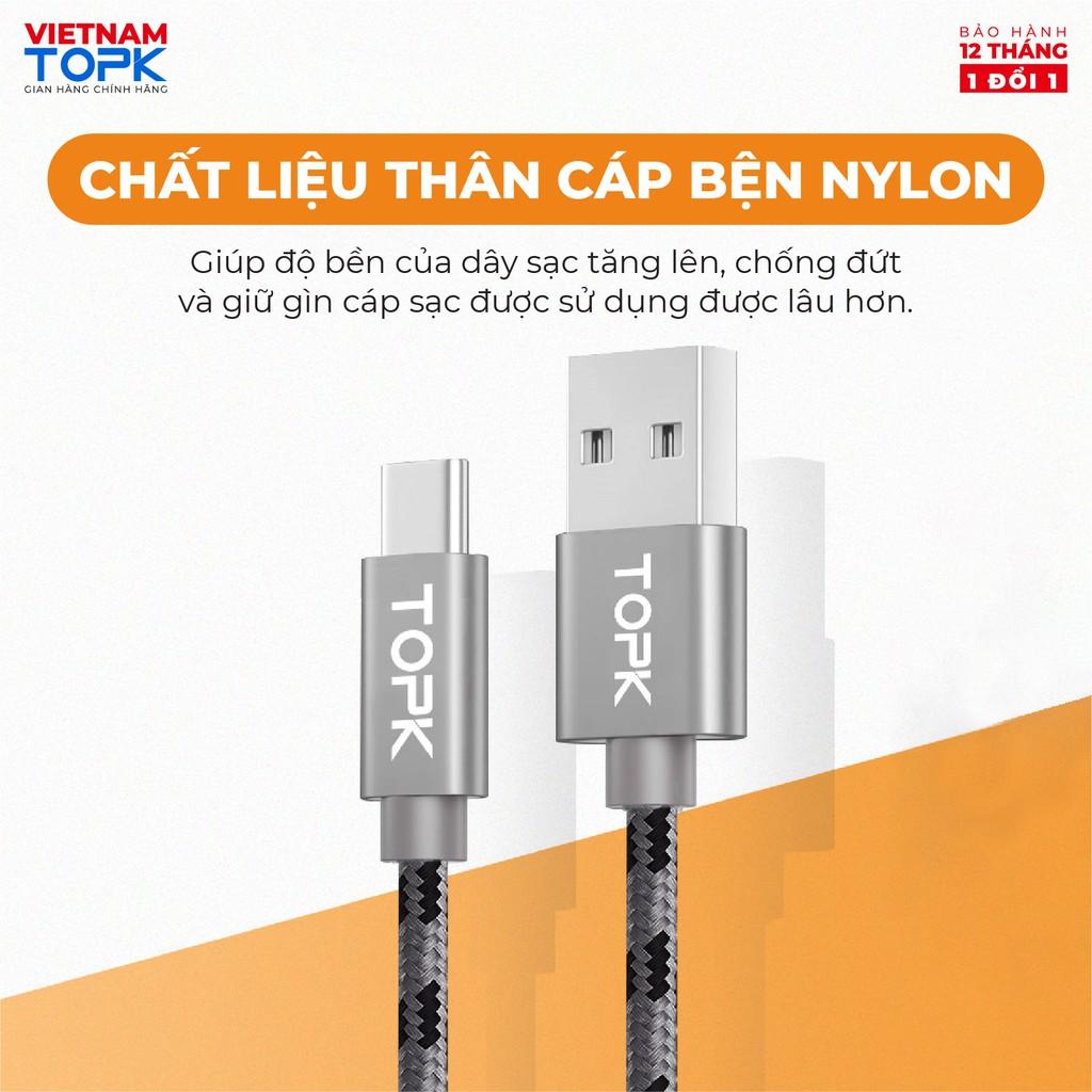 Dây sạc nhanh 3A TOPK AN09 vỏ bện nylon dài 1m - Hàng chính hãng