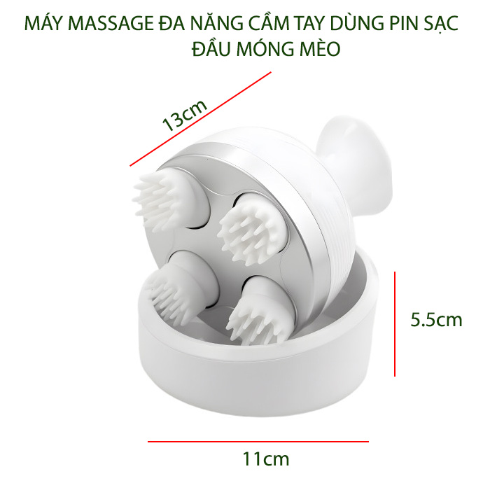 Máy massage cổ, đầu, vai gáy, chân đa năng, đầu masssge móng mèo bằng silicon, pin sạc