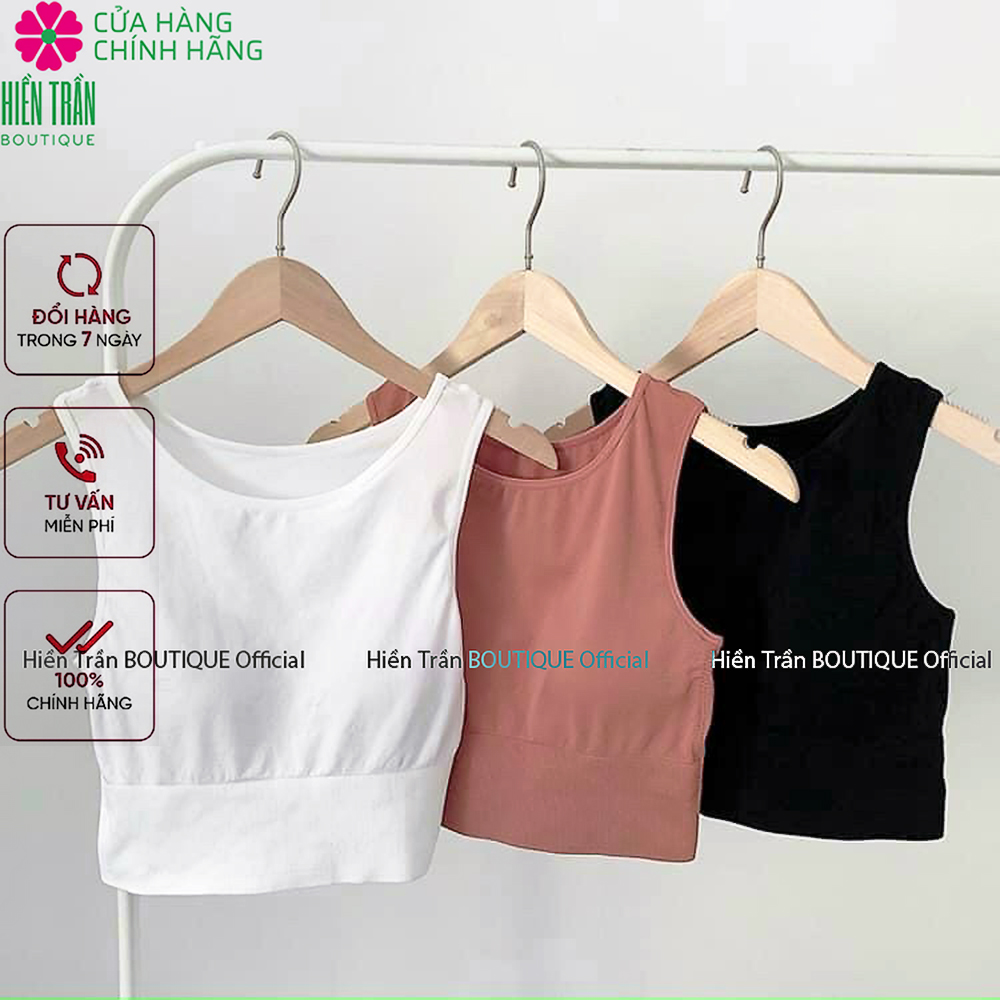 Áo croptop nữ Hiền Trần BOUTIQUE sát nách ba lỗ thun không tay kiểu ôm body tank top vải cotton co giãn tốt 3 màu đen trắng nâu