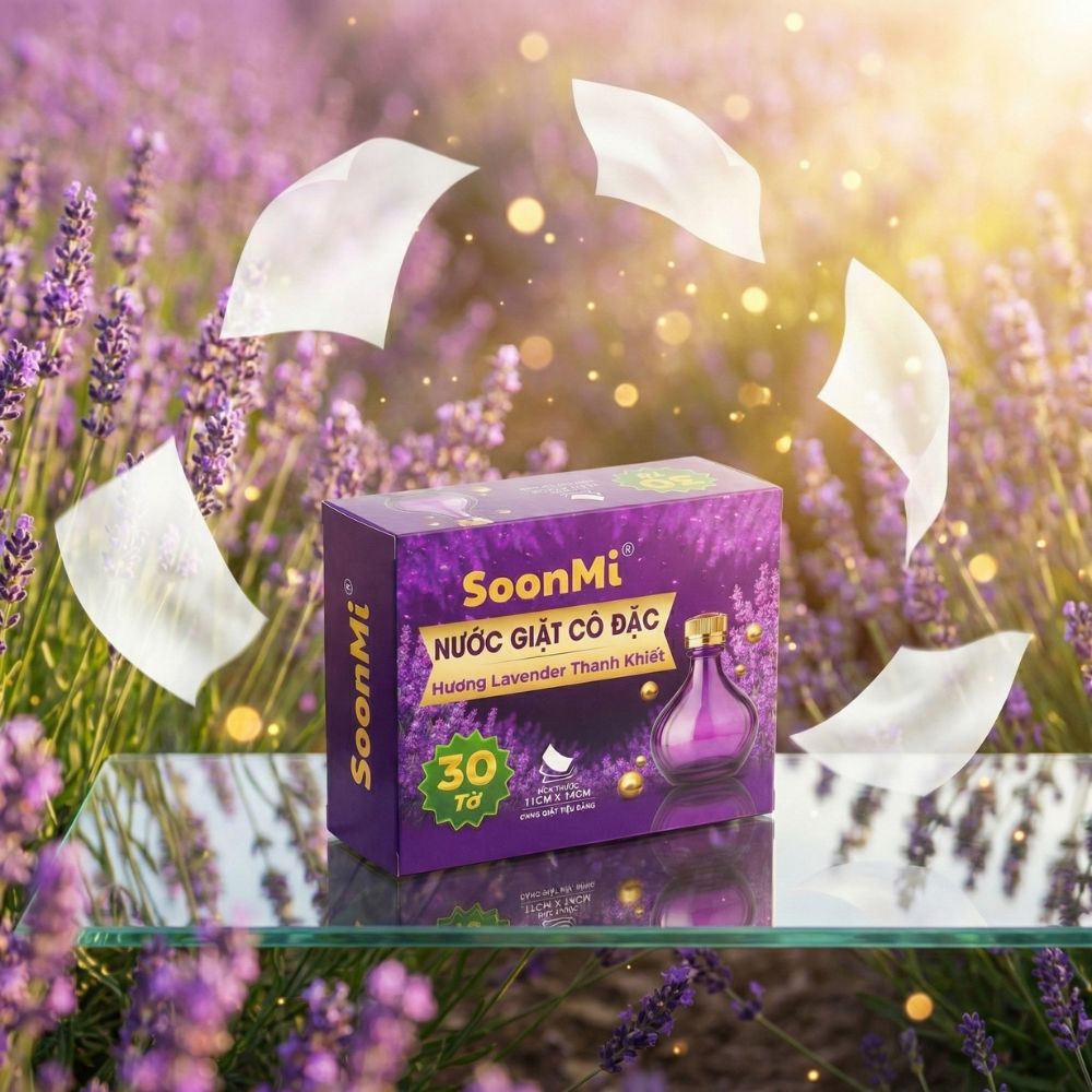 Nước Giặt Cô Đặc SoonMi Hương Lavender - Công Nghệ Giặt Tẩy Thế Hệ Mới (Hộp 30 Tờ) - hàng chính hãng