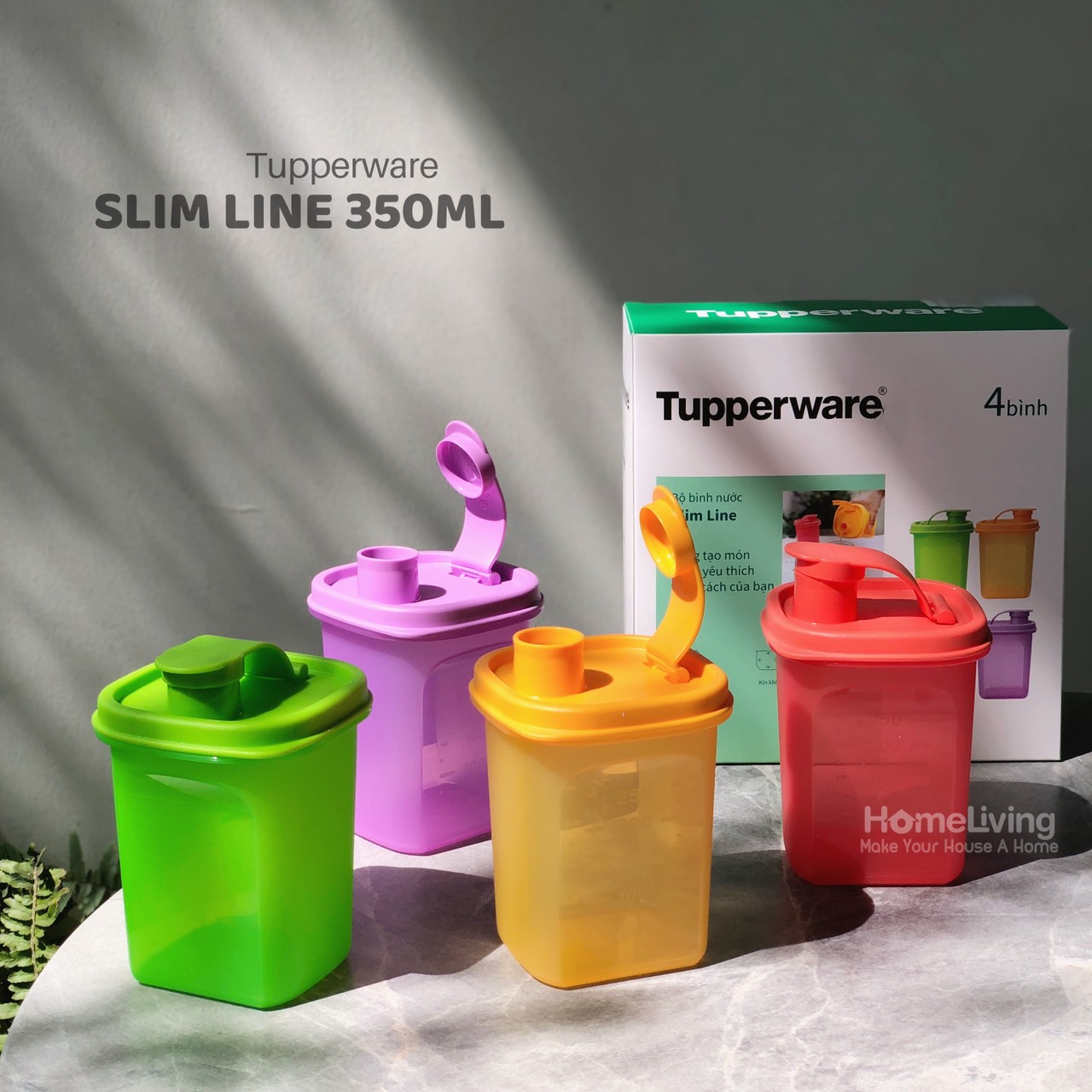 Bộ bình nước Tupperware Slim Line 350ml Set 4