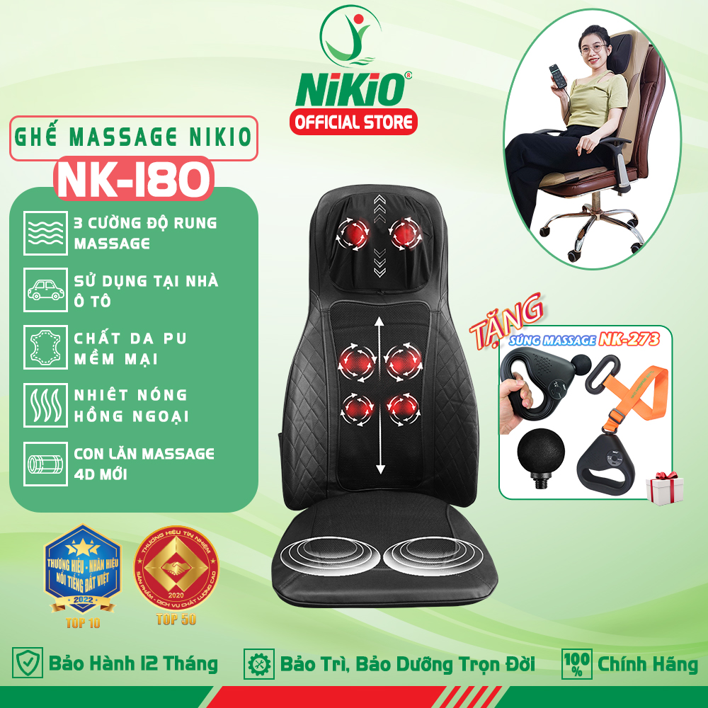 Ghế massage toàn thân Nikio NK-180 - Màu Đen - Dùng được trên ô tô