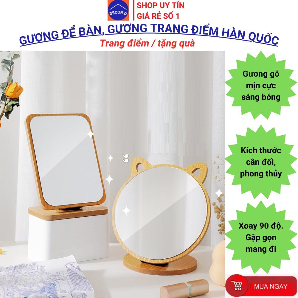 Gương gỗ Hàn Quốc, Gương để bàn trang điểm xoay gập linh động đa năng, cao cấp, sang trọng, tiện lợi