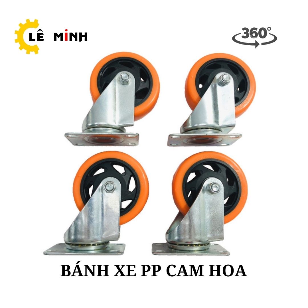 Bánh xe PP Cam 10cm (Mâm nhựa) - Tải trọng 70Kg/1 Bánh