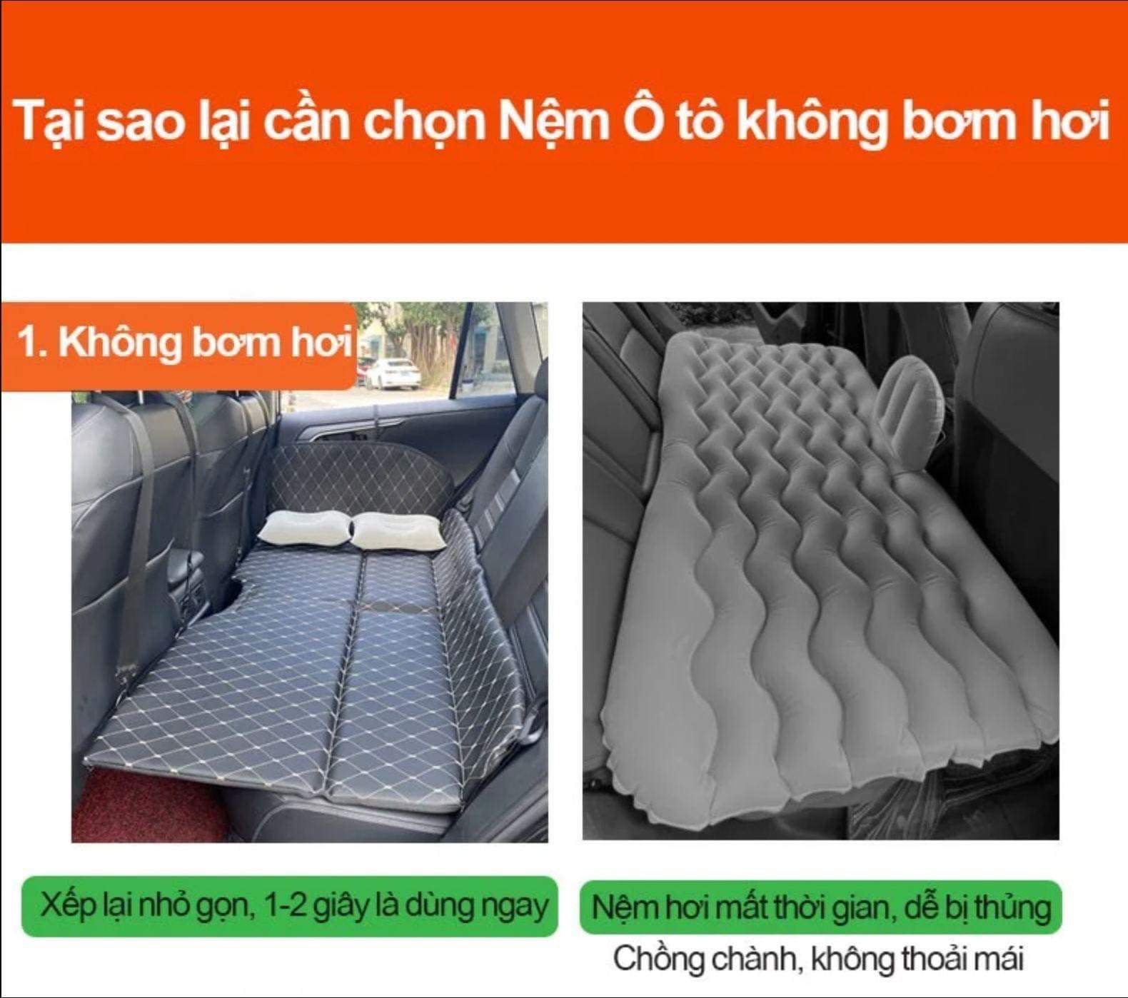 ĐỆM NGỦ GHẾ SAU Ô TÔ GẤP GỌN KHÔNG BƠM HƠI BẢO HÀNH 2 NĂM