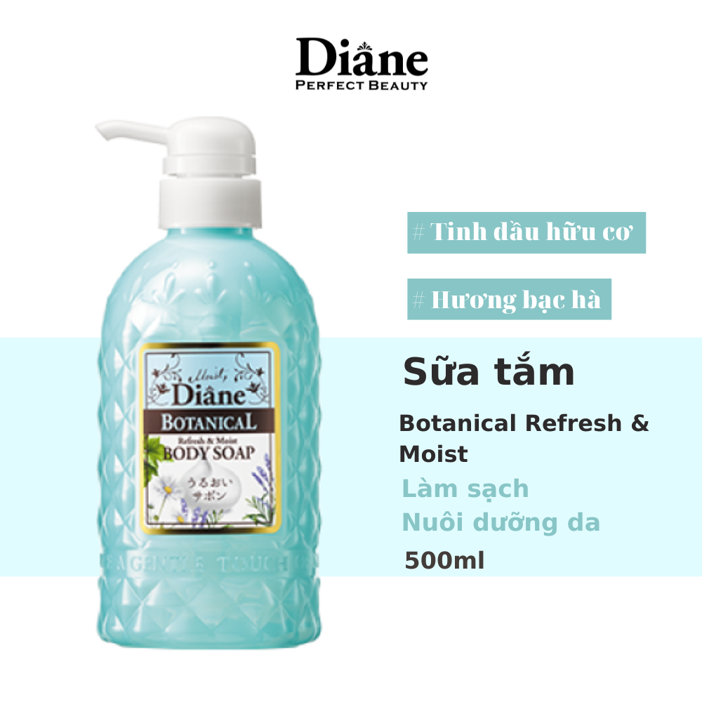 Sữa tắm cấp ẩm & tươi mát da Moist Diane Botanical Refresh & Moist Body Soap 500ml _Hương bạc hà