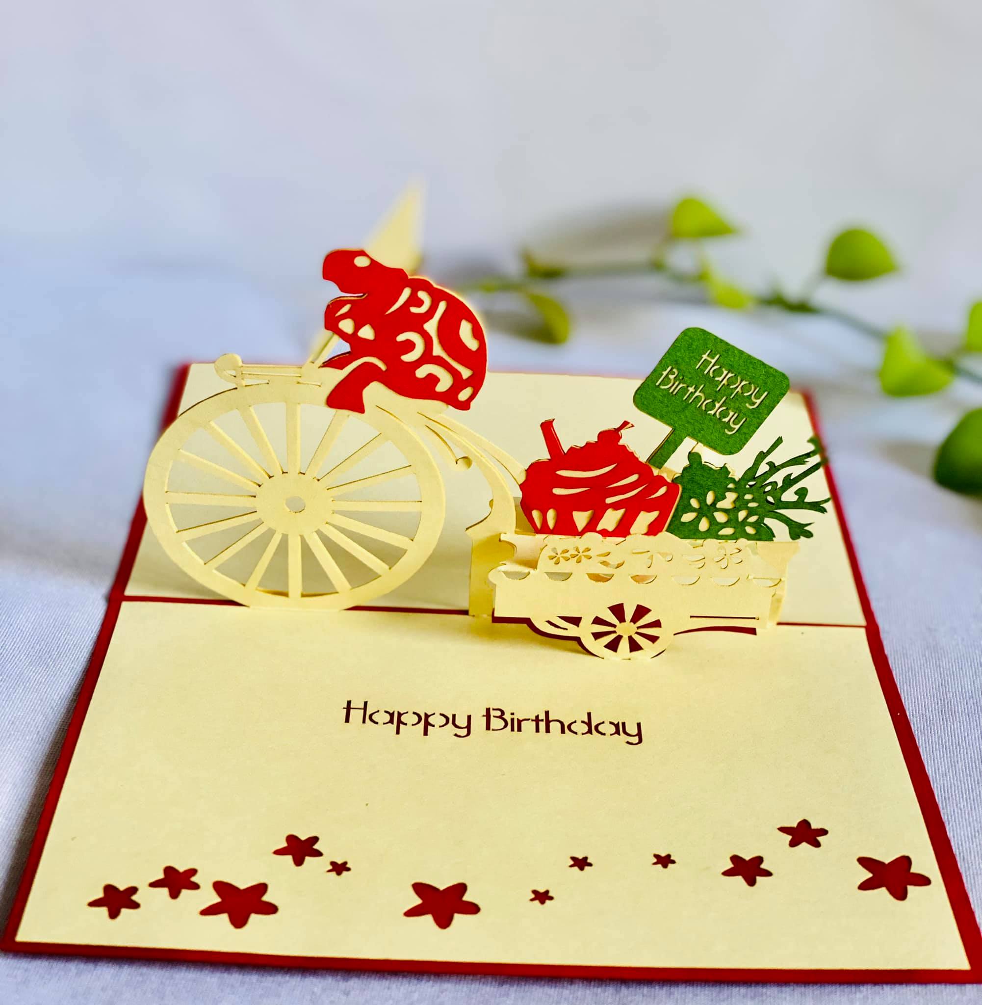 Thiệp 3D Pop Up Xe Đạp Chở Quà Sinh Nhật – Thiệp Chúc Mừng Sinh Nhật Handmade, Độc Đáo, B03