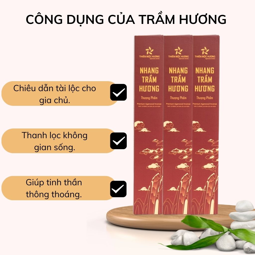 - Nhang Trầm Hương tự nhiên Cao Cấp - Loại 16 năm - Thơm dịu nhẹ, không cay mắt, không kích mũi, lưu hương cực lâu - Thiên Mộc Hương