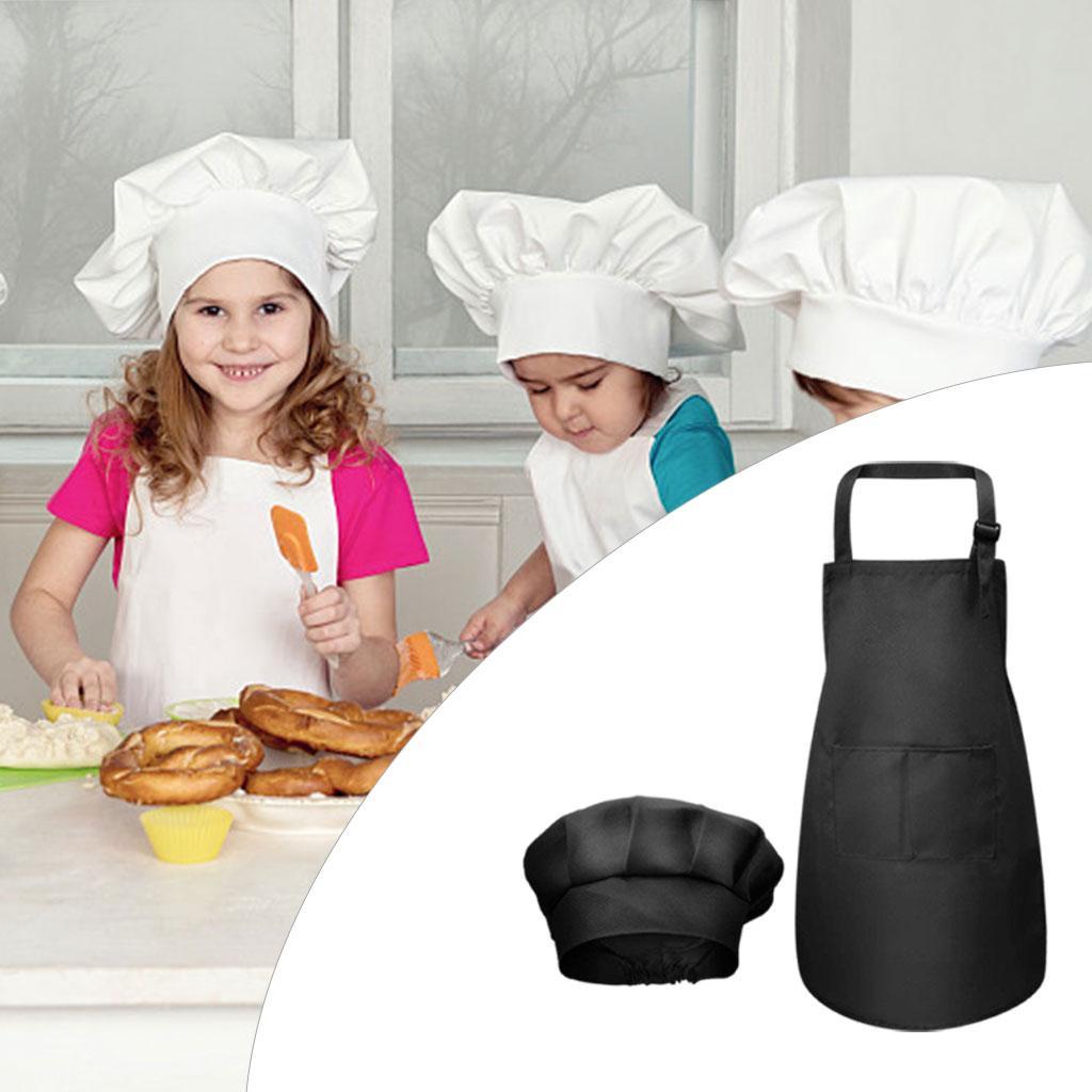 Sharprepublic Kids Apron Chef Hat Set Adjustable Bib Front Pocket for Crafting