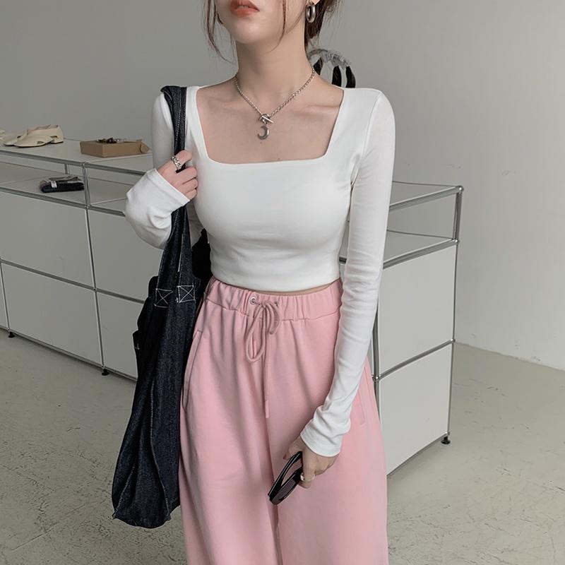 Áo croptop dài tay cổ vuông chất đẹp thời trang Banamo Fashion 3112