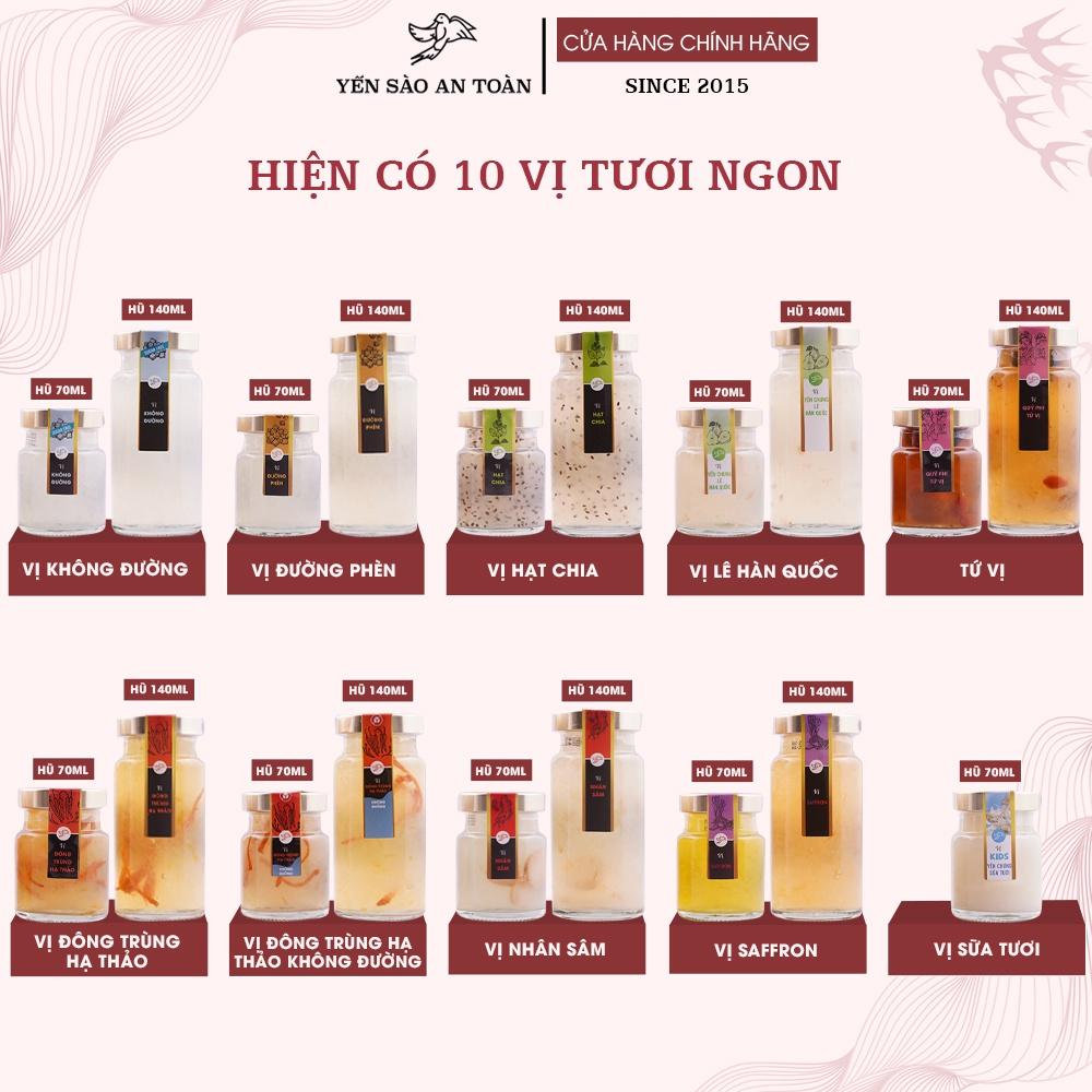 Yến chưng sẵn hũ lẻ 70ml và 140ml trải nghiệm 10 vị ĐẬM ĐẶC YẾN TƯƠI từ Yến Sào An Toàn