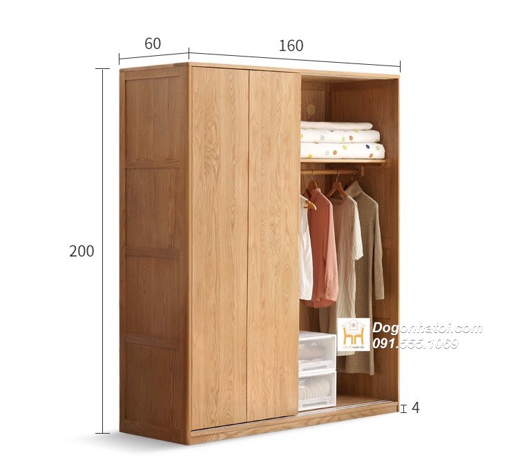 Tủ quần áo của lùa 2 cánh gỗ sồi tự nhiên 2m x 1m8 - TA215