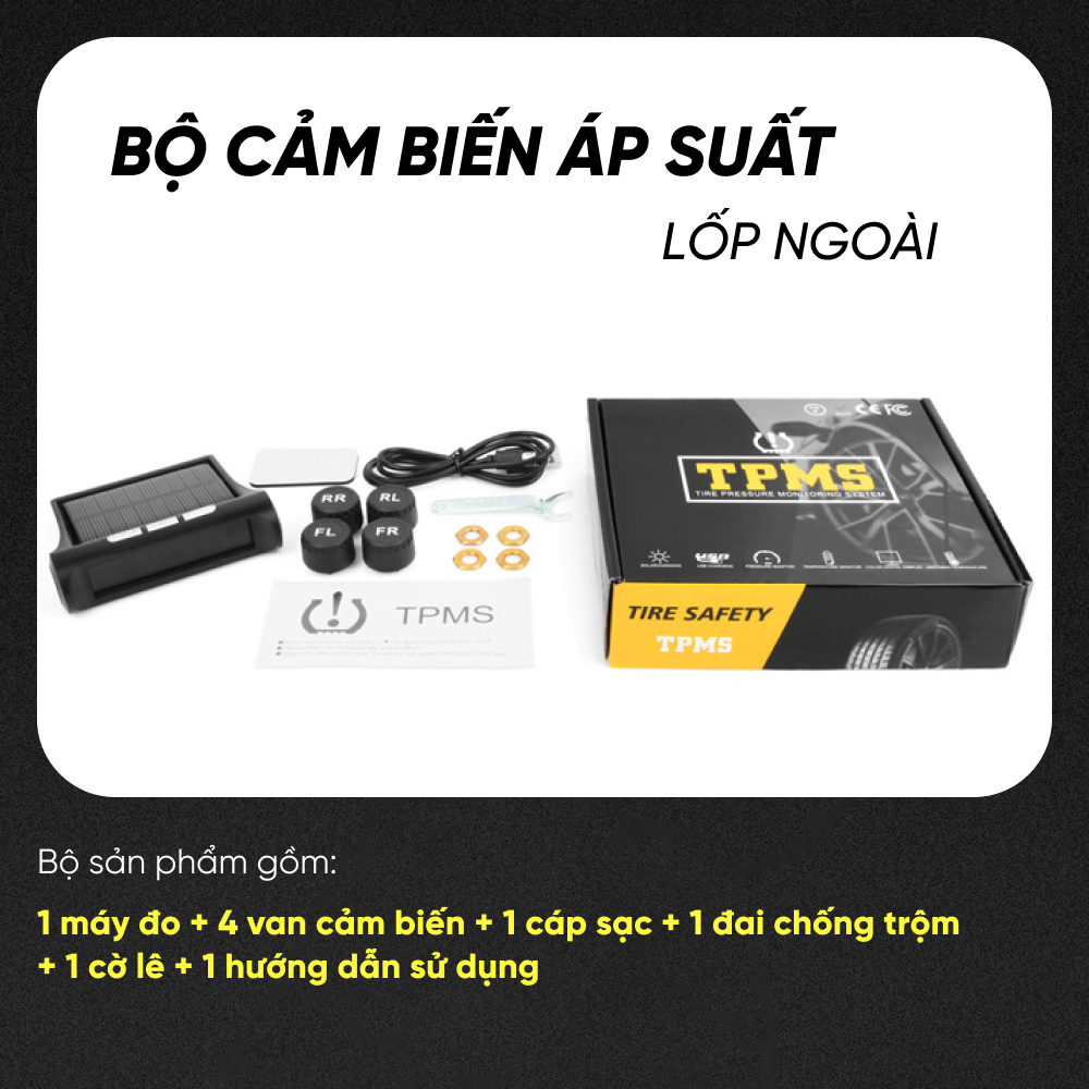 Cảm biến áp suất lốp ô tô TPMS màn hình led màu van ngoài {Bảo hành} - cảm biến áp suất lốp van ngoài TPMS