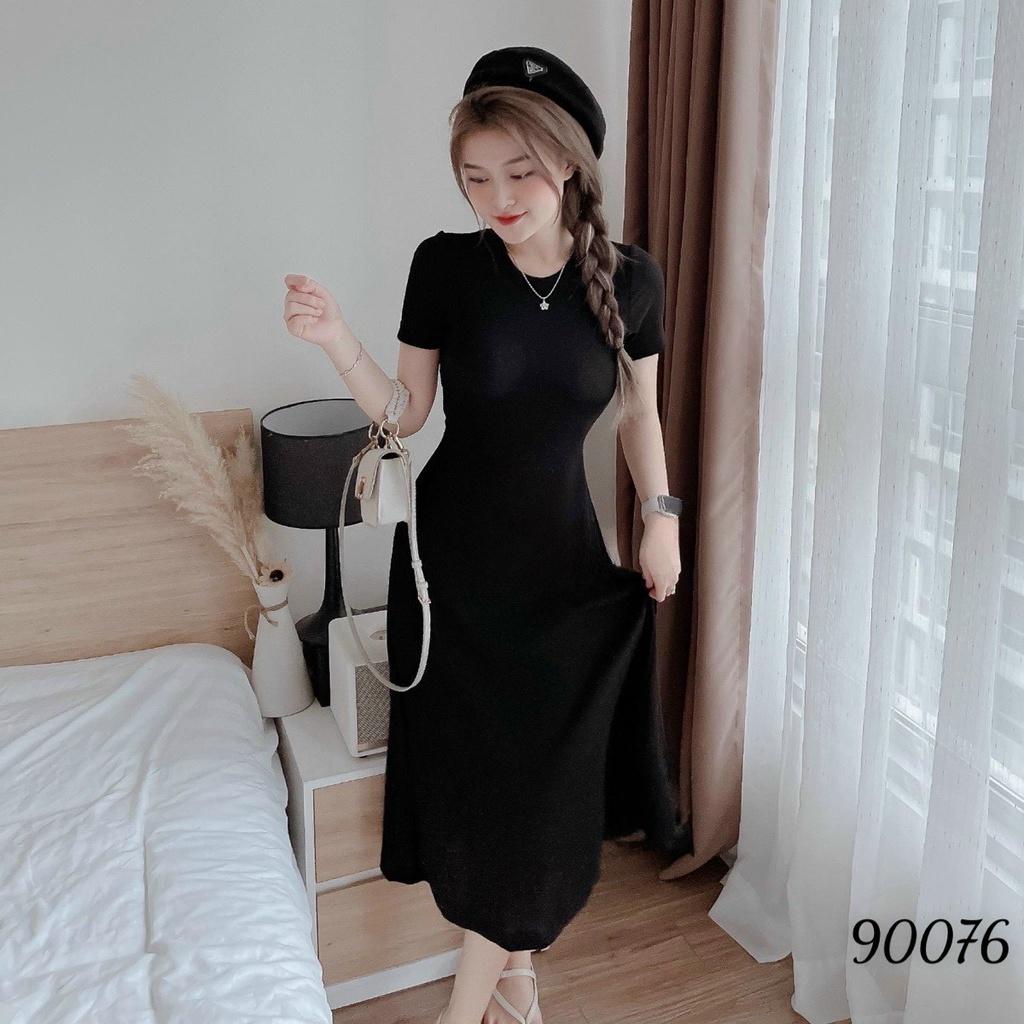 Đầm váy nữ dự tiệc bo tăm tay ngắn lưng hở màu đỏ đen dịp lễ tết sang trọng
