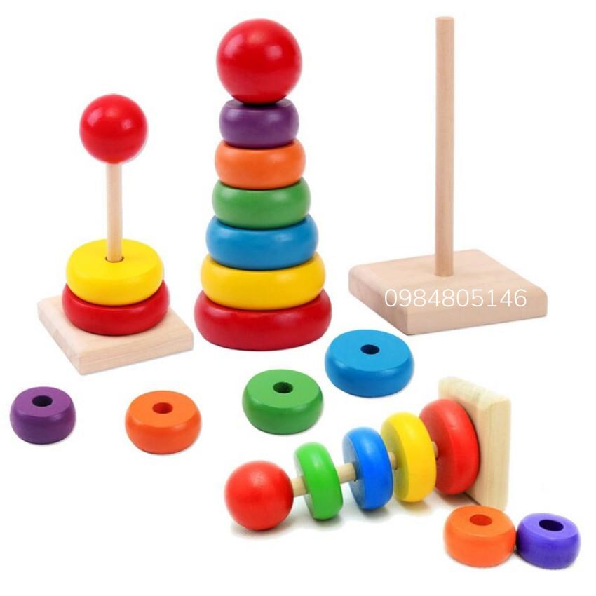 Đồ Chơi Gỗ Tháp Cầu Vồng 7 Màu - Đồ Chơi Gỗ Montessori Phát Triển Kỹ Năng Cho Bé