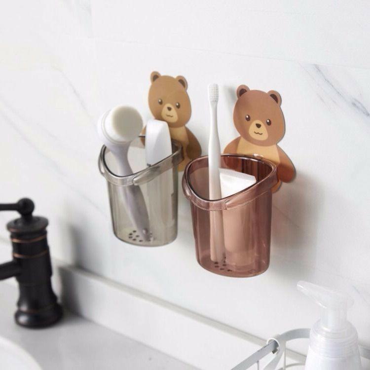 PVN17878 Cốc Đựng Bàn Chải, Kem Đánh Răng Hình Gấu Cute Dính Tường T2