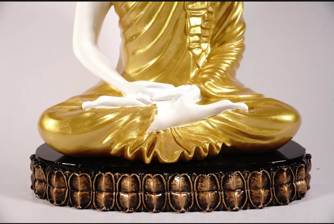 Tượng Đức Phật Bổn sư Thích Ca cao 34.5cm sơn vàng thủ công- đế mạ đồng trang trí hồ cá, thuỷ sinh, tiểu cảnh, bán cạn
