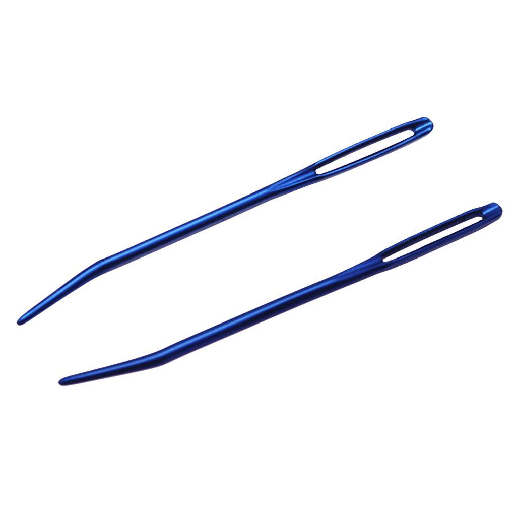 2 Pieces Aluminium Large-eye Bent Tip Tapestry Darning Needle DIY Knitting Craft