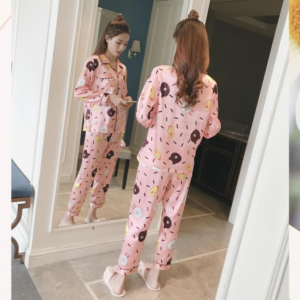 Đồ bộ Pijama lụa áo dài tay, quần dài - Đồ Mặc Nhà Nữ Cao Cấp Hàng Loại 1 Mềm Mại B57