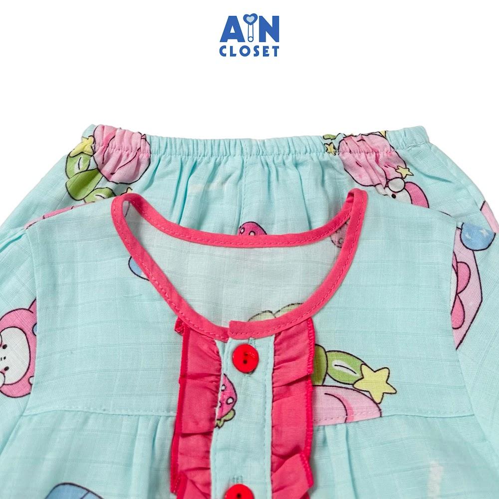 Bộ quần áo Dài bé gái họa tiết Thỏ Dâu Hồng Xanh xô sợi tre - AICDBGP4BR17 - AIN Closet